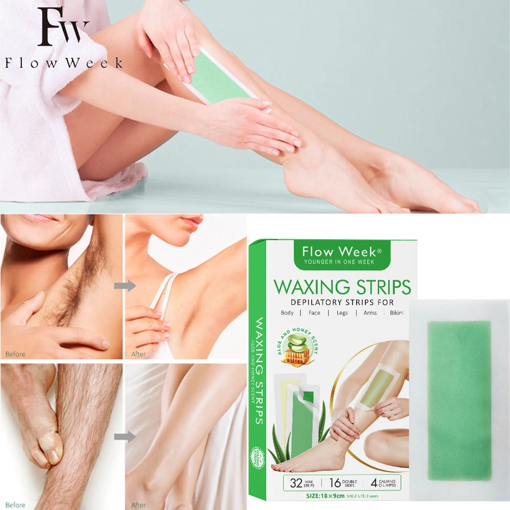 

Flow Week Waxing Strips 32Pcs Body Cloth Hair Remove Wax Paper Wax strips for Hair Removal for Face/Arms/Legs/Underarms