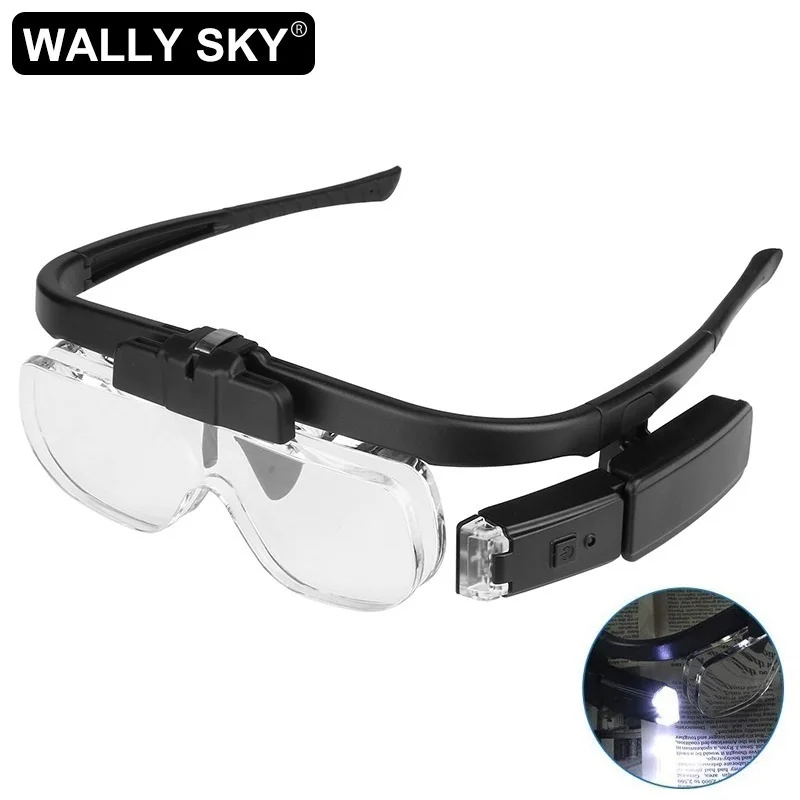 

Magnifying Glasses Folding Eyeglasses Magnifier USB Charging 2 LED Light 1.5X 2.0X 2.5X Adjustable 3 Lens Reading Repair Tool
