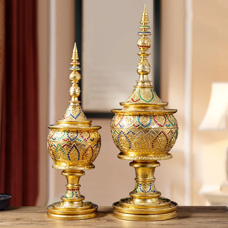 

Solid Wood Statue Handmade Stupa Enamel Decor Desktop Stupa Statue Modern Home Living Room Decoration Ornaments