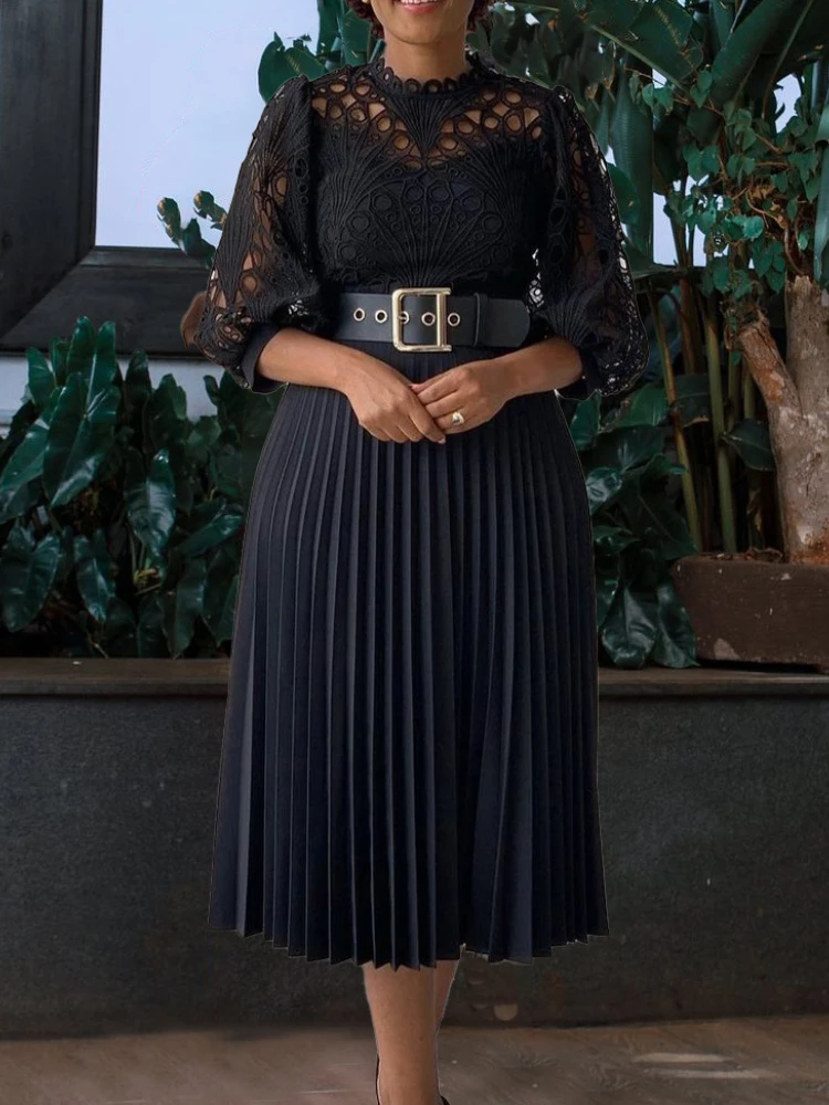 Summer plus size lace crochet sexy hollow pleated plus size women clothing