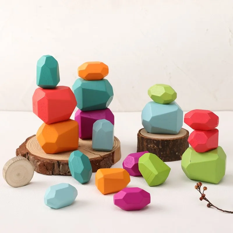 

Технические строительные блоки, цветные камни, креативные Обучающие игрушки, игра в скандинавском стиле для укладки, Радужный камень, деревянные игрушки