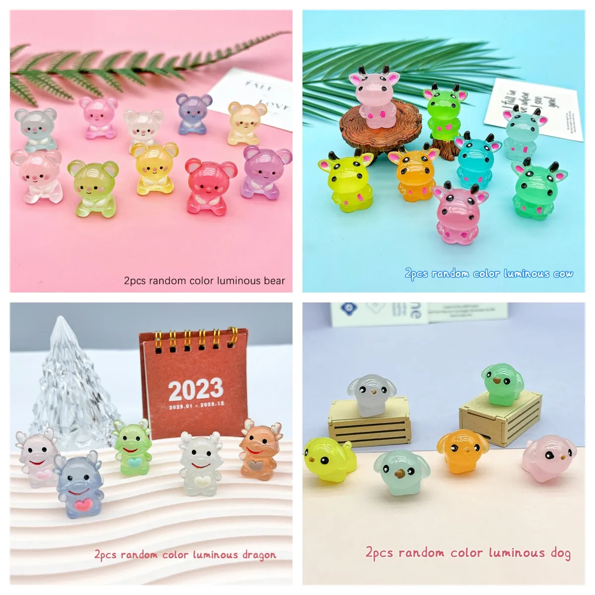 

Милый мультяшный светящийся медведь 2 шт., миниатюрный медведь, осьминог, Цыпленок, собака, полимерные украшения, автомобиль, украшение для дома