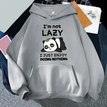 Cute Panda Lazy Print Hoodies Women's Sweatshirt Warm Vintage Pullover For Woman Fashion Korean Blouse Top Hoodie Sudaderas 1