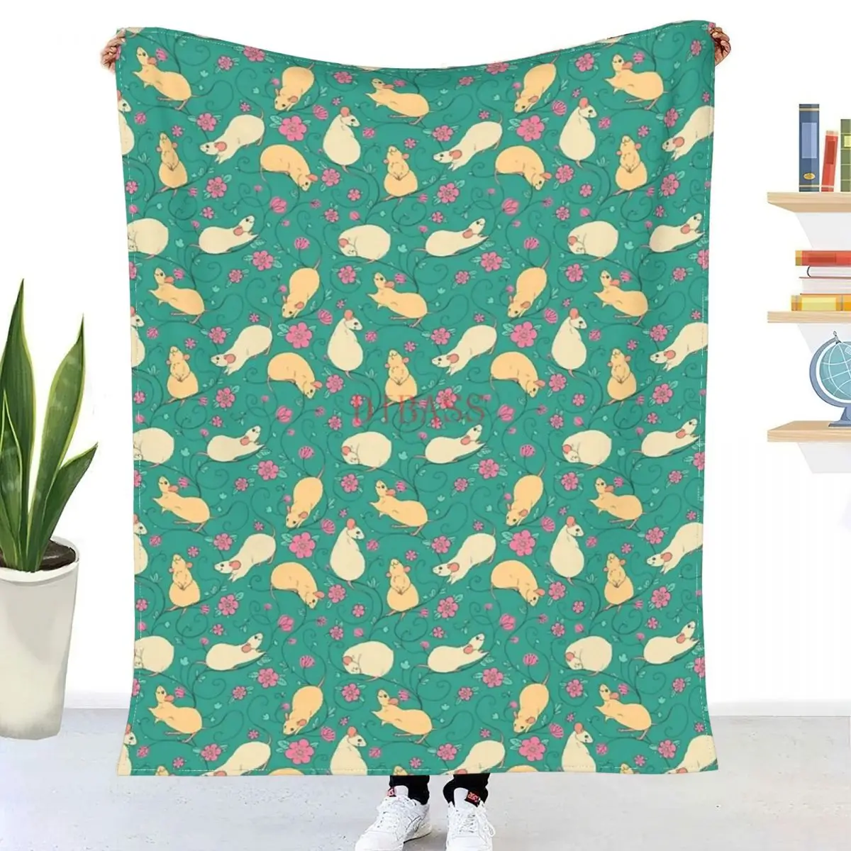 

Floral Rat Retro Pink And Teal 3D Printed Flannel Throw Blanket，Super Warm Quilt Throw Blankets for Bedding Travel Bedding