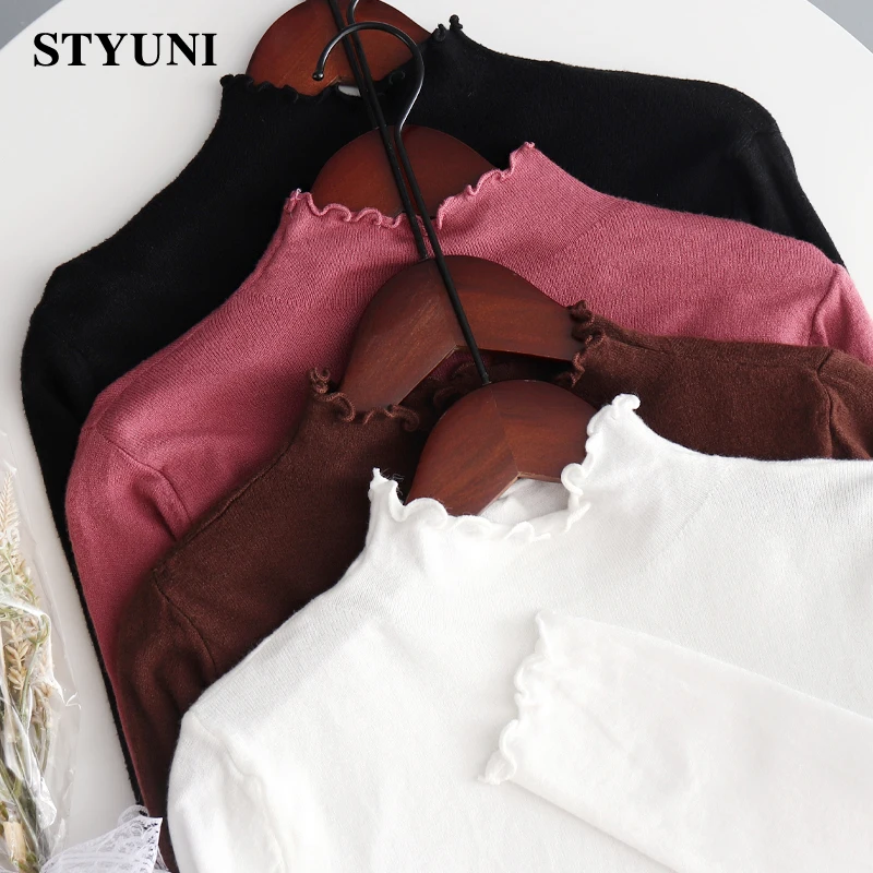 

Edible tree fungus mock neck 8 colors loose soft basic chic knitted pullover korean fashion long sleeve women's sweaters jumpers