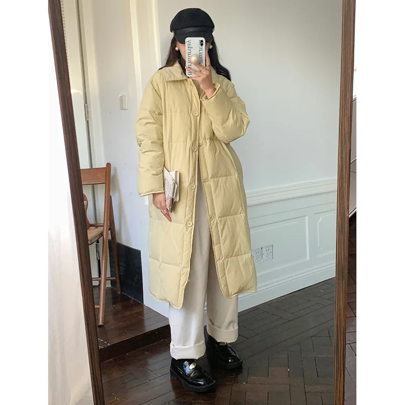 Autumn Winter Down Jacket Lapel Button Loose Long Coat Thin Comfortable Cold Insulation Thick Warm Bread Cotton Women's Blouse