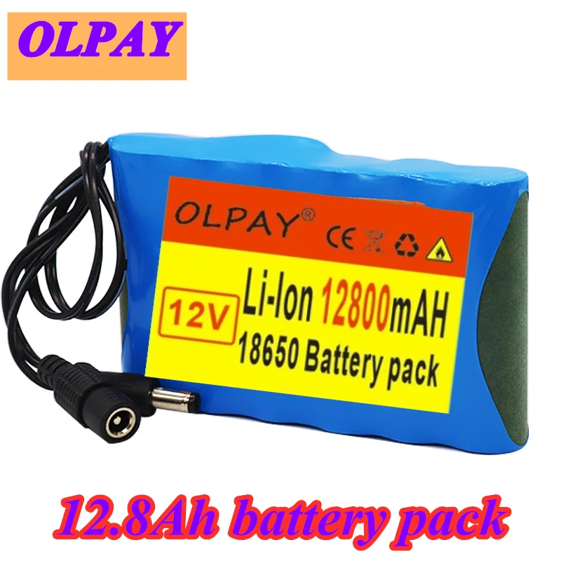 

100% Original 12V Battery Pack 12.8Ah 18650 Rechargeable Lithium Ion Battery Pack Capacity DC 12.6V 12800mAh CCTV Cam Monitor