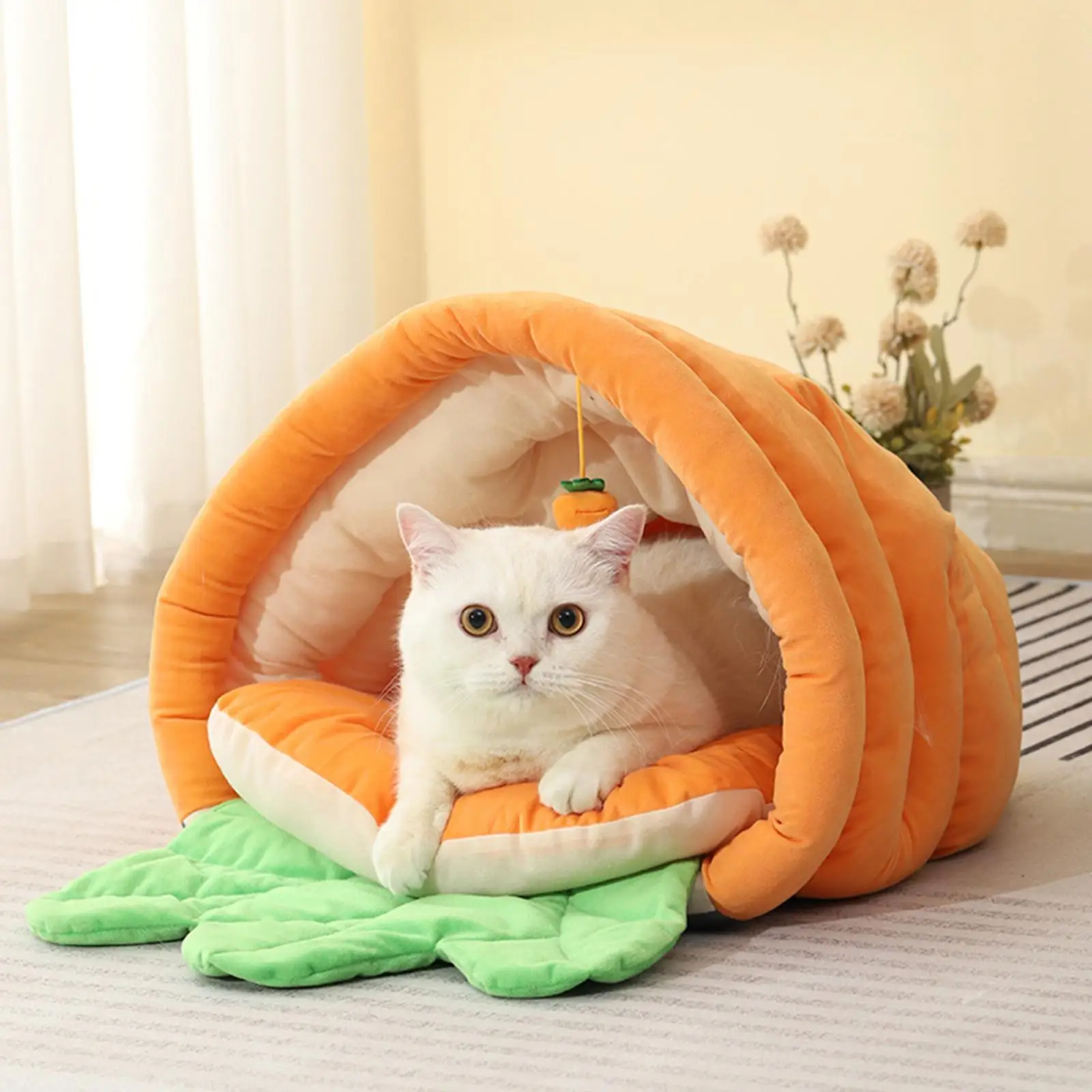 Large Carrot Cat Sleeping Bed with Ball The Four Legged Friend Zone