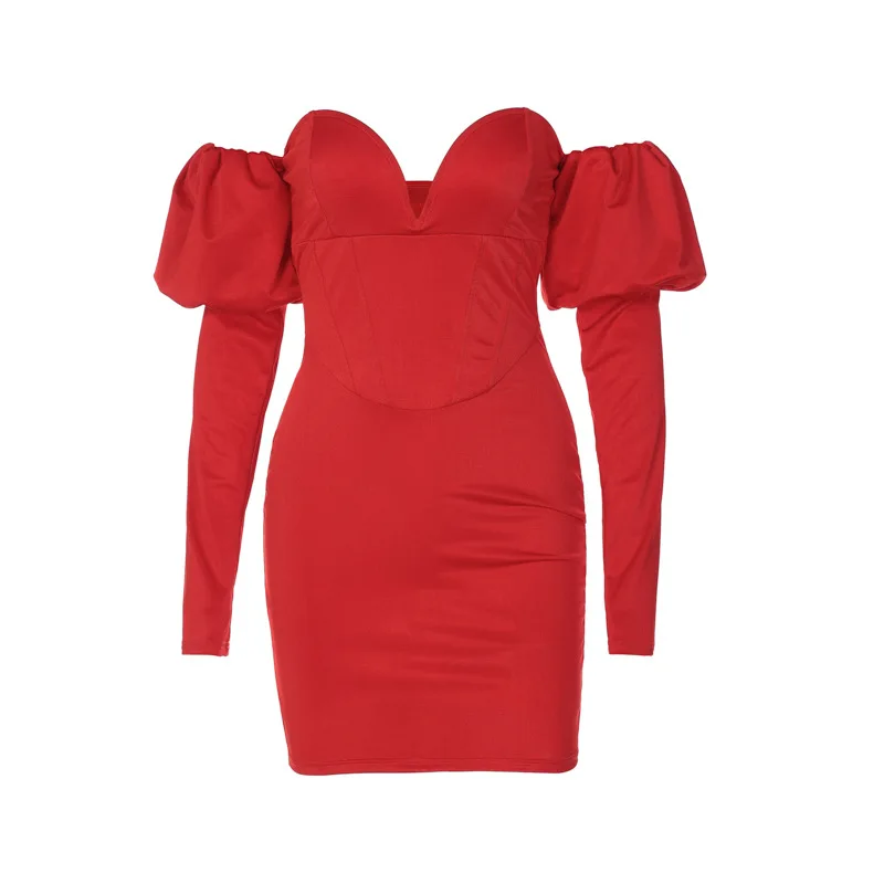 

2022 Sexy Bodycon Evening Short Dress Women Club Outfits INS Red Slash Neck Wrap Dresses For New Year V Neck Elegant