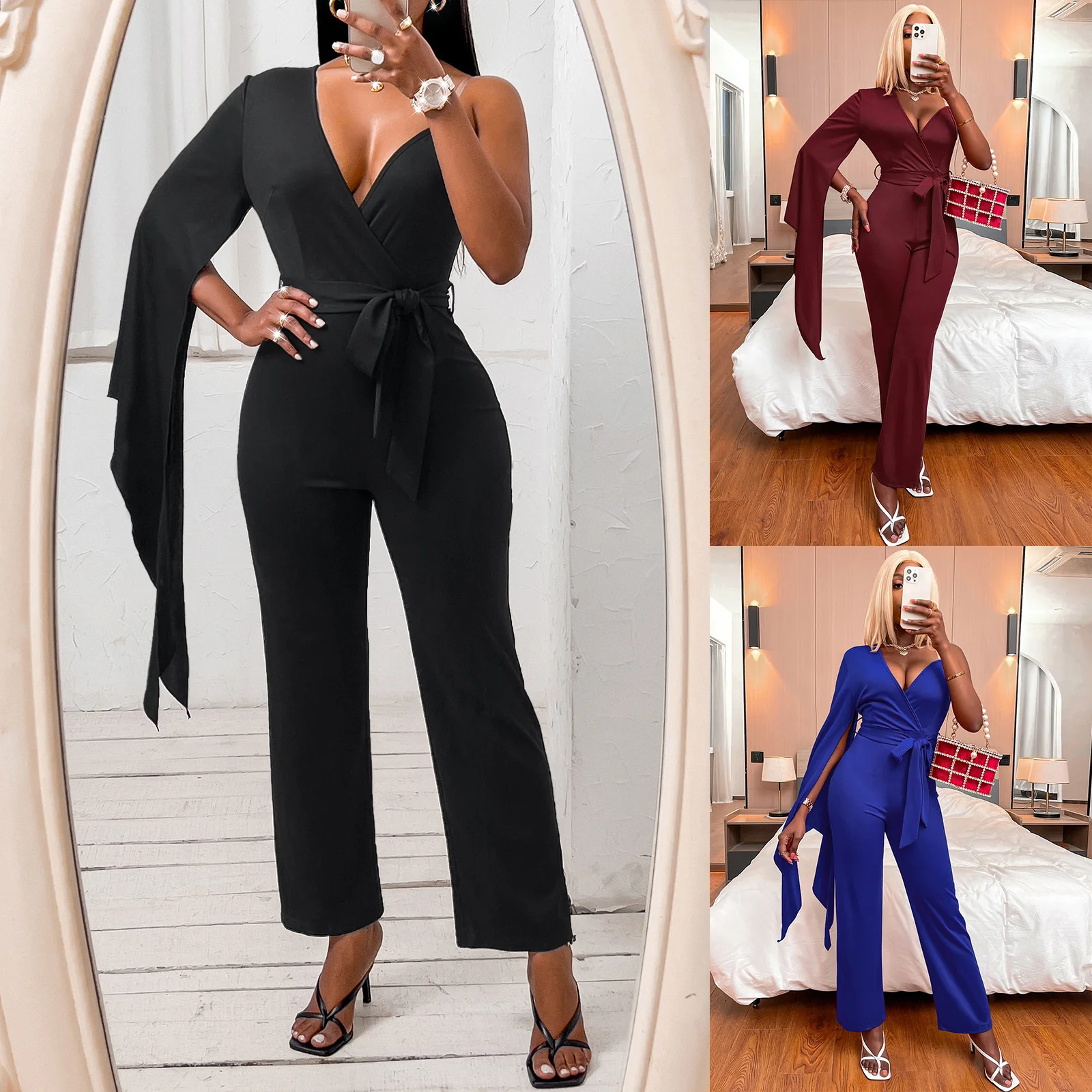 

Dress women's clothes 2022 summer new slim sexy V-neck Jumpsuit Capris