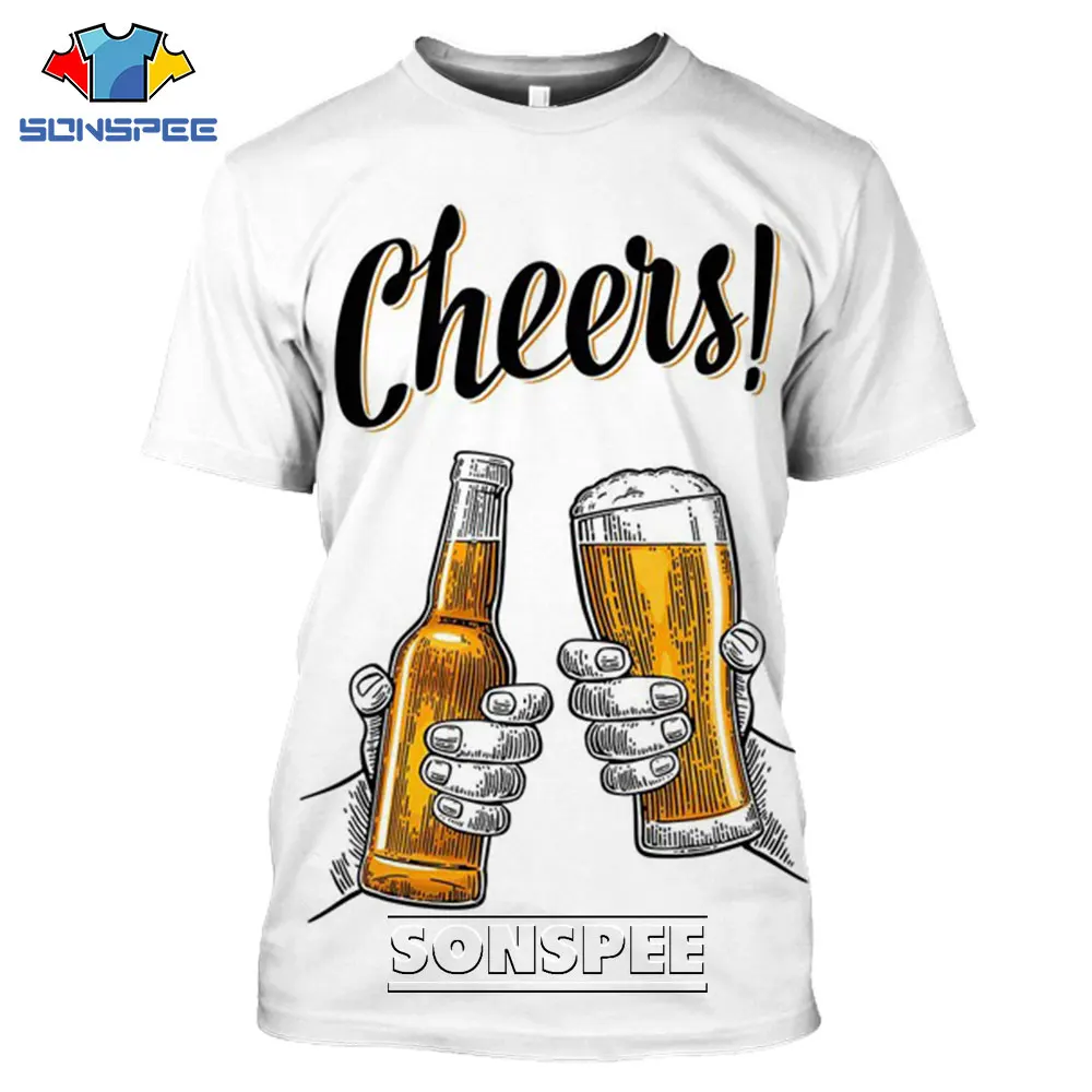 

SONSPEE 3D Print New Drink Beer Logo Cheers Men's T shirt Funny Casual Streetwear Harajuku Short Sleeve Hip Hop Tees Top Shirt