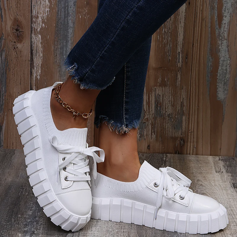 2022 New Spring Women's Shoes Fashion Shoes Casual Comfortable Mesh Breathable Single Shoes Lace-up Women's Vulcanized Shoes