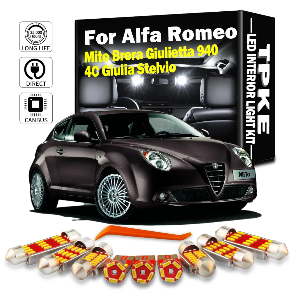 TPKE Canbus LED Interior Dome Map Trunk Glove Box Light Kit For Alfa Romeo Mito Brera Giulietta 940 4C Giulia Stelvio Car Bulbs