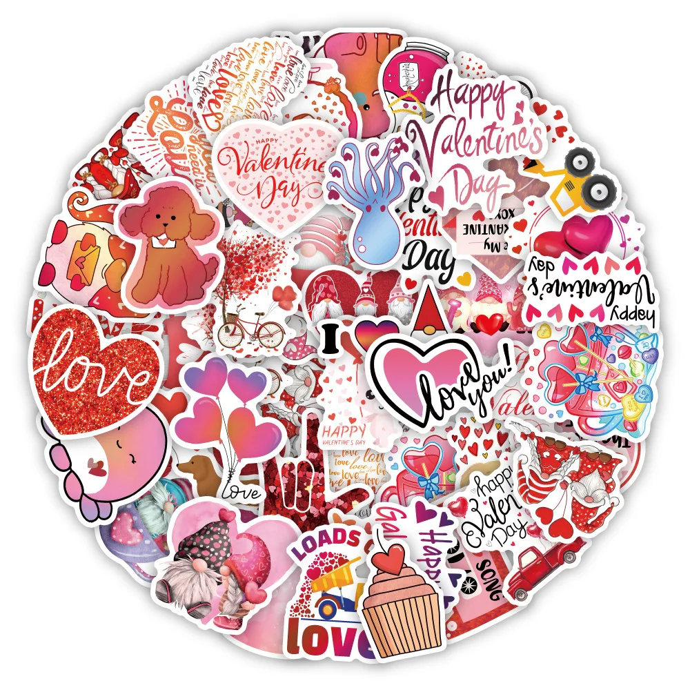 

50 открыток на День святого Валентина, Мультяшные наклейки, милые водонепроницаемые детские игрушки, канцелярские принадлежности, декоративные мобильные наклейки «сделай сам» для творчества, этикетки, наклейки для ноутбука