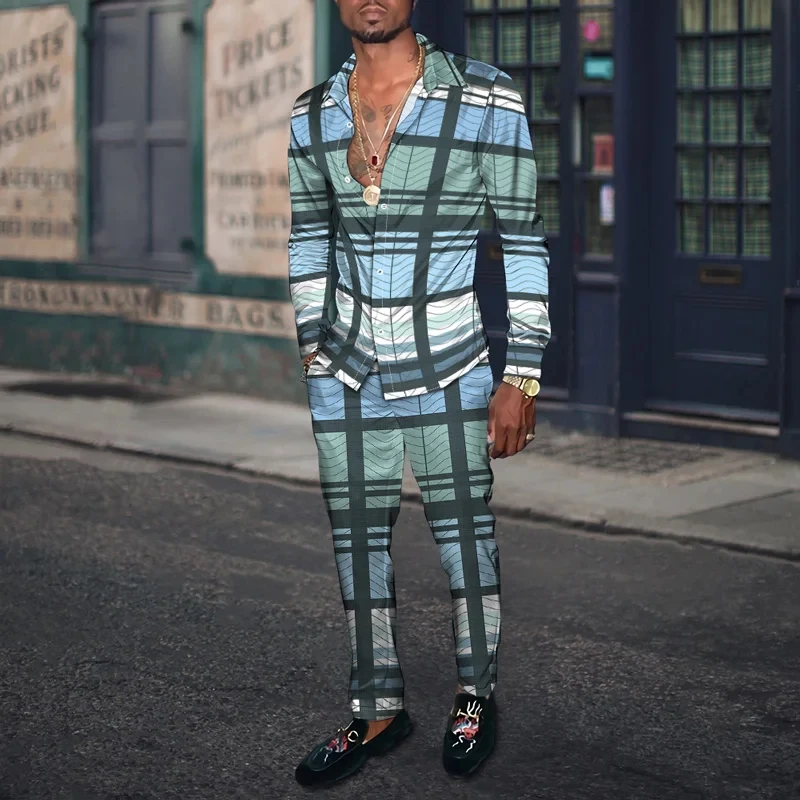 Мужская рубашка в клетку стиле ретро с 3D принтом модная дышащая Folkways длинным