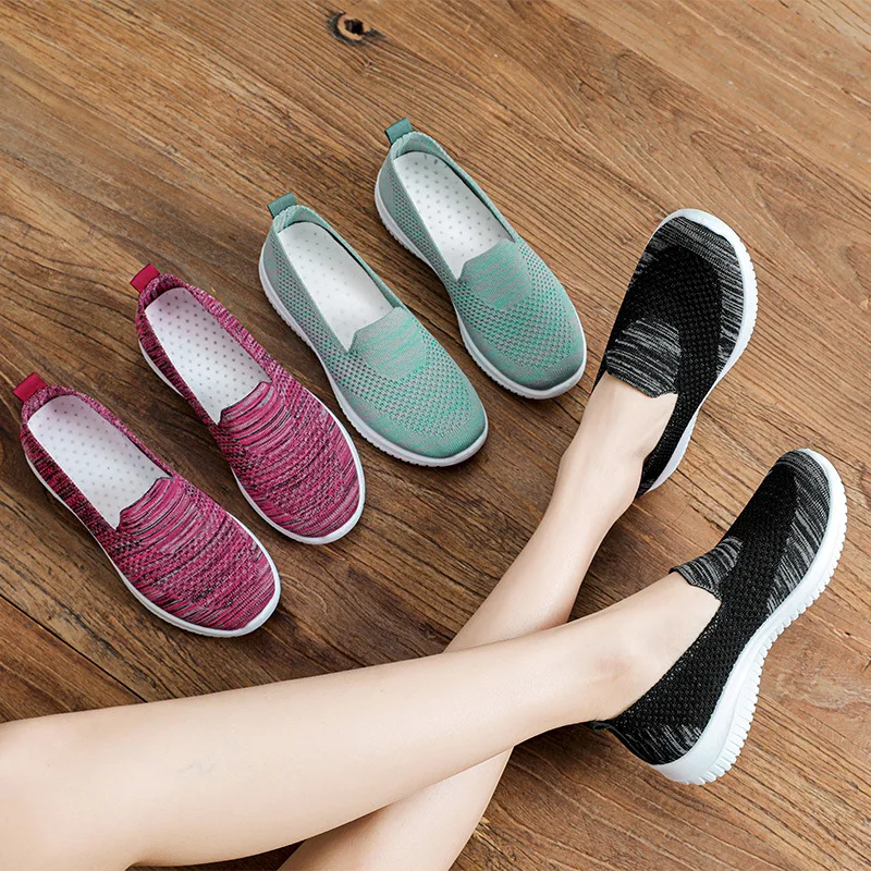 

New Autumn Women Loafers Flats Comfortable Knitted Cotton Slip-on Luxury Shoes Women's Ballerina Ladies Footwear Elderly Shoes