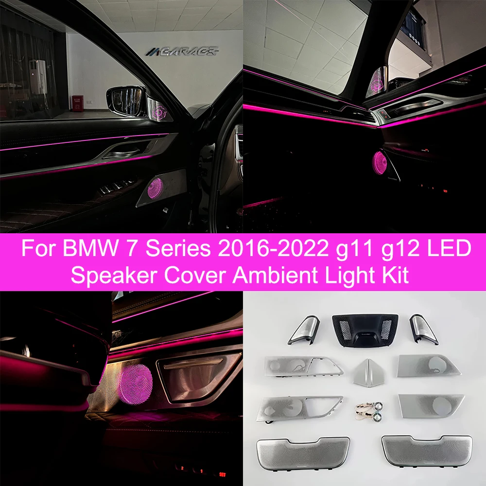 Фото Комплект обновления крышки динамика для BMW G11 G12, новая серия 7, дверной высокочастотный динамик, светящаяся 11-цветная крышка, светодиодная аудиосвязь, окружающий свет №2