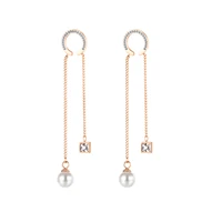 jewelry japanese korean temperament versatile tassel chain stud earrings ins niche design stainless steel long pearl earrings