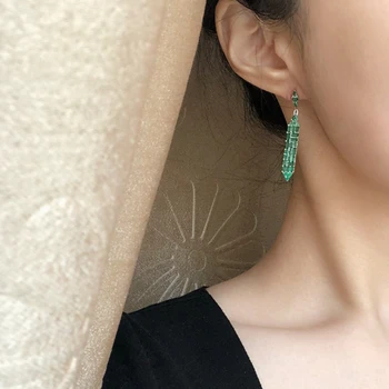 Emerald Diamonds Gemstone Tassel Drop Dangle Earrings 4