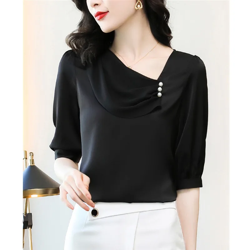 Женская шифоновая блузка с полурукавами красная дизайнерская офисная для работы