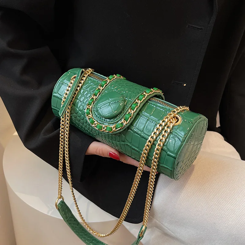 

Pu Leather Handbag Crocodile Pattern Female Bag Chain Handbags for Women Fashion Cylinder Women's Bag 2022 Trend Crossbody Bags
