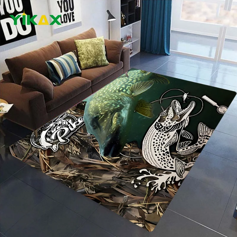 

Bass Carp Fishing Carpet Living Room Area Floor Rugs Kitchen Bathroom Bedroom Anti-slip Long Mat Entrance Doormat Fish Print Rug