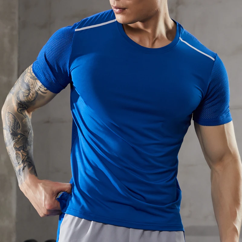 Men Gym T-shirts Sport Quick Dry Breathable Military Training Fitness Short Sleeve Elasticity Bodybuilding Tee Running Shirts