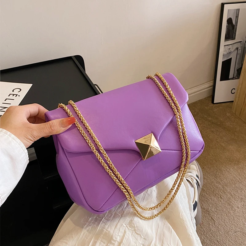 

Роскошная фиолетовая женская сумка на одно плечо, дамская сумочка из искусственной кожи, дизайнерский кошелек, брендовый мессенджер с клапаном