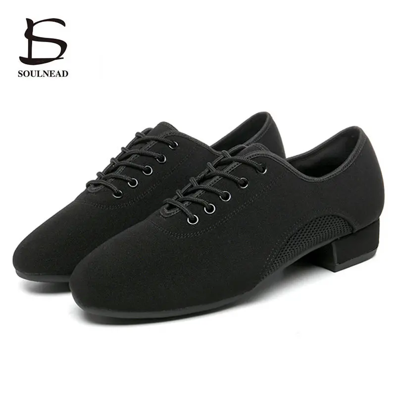 Men's Latin Salsa Dance Shoes Black Cloth Ballroom Shoes Practice Competition Dancing Shoes Man Dancing Sneakers Plus Size 38-44