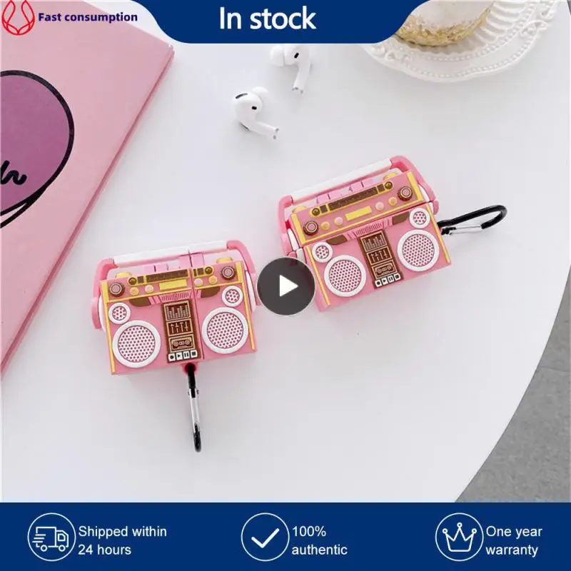 

Silicone Earphone Case For Airpods 3 Cover 3D Pink Retro Radio Tape Sound Recorder Headphone Cover For Airpods 1 2 Case
