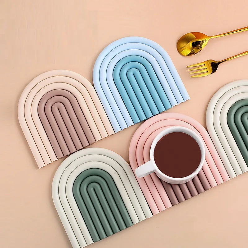 

Home Silicone Removable Rainbow Coaster Table Mat Removable Non-slip Heat Insulation Pad Kitchen Accessories Home Decor Plate