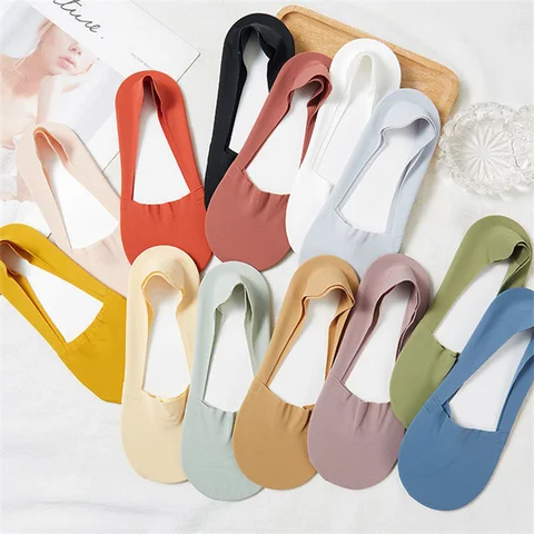 (do not fall off the heel) Ice Silk Boat Socks Women's Summer Thin Silicone Non-slip Shallow Mouth Cotton Bottom Socks Invisible