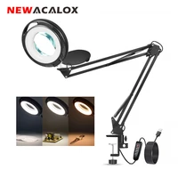 newacalox dust cover magnifying glass 5x magnifier led lamp 3 adjustable lights color for reading crafts hobby diy welding tool