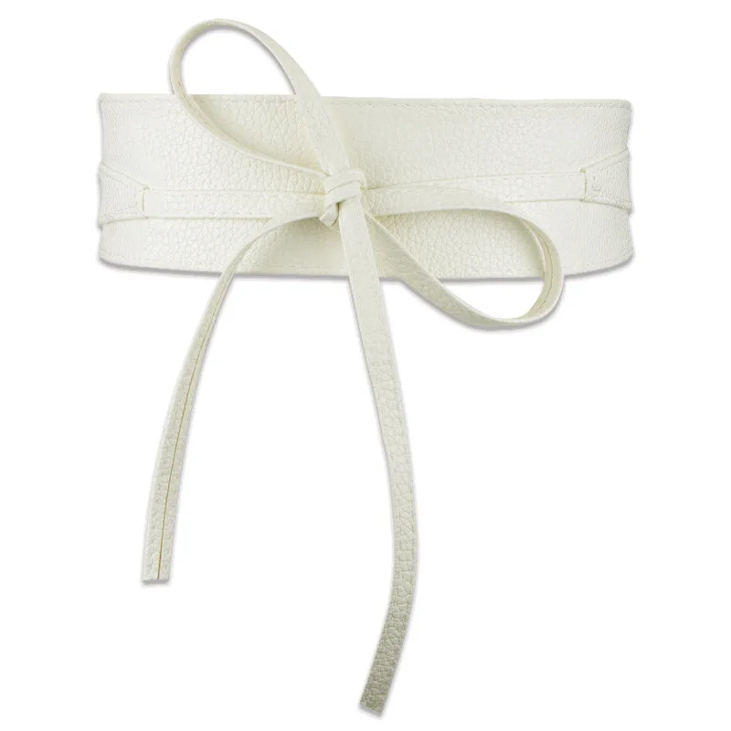 

1PC Fashion Spring Autumn Women Lady Fashion Metallic Color Soft Faux Leather Wide Belt Self Tie Wrap Waist Mujer Dress