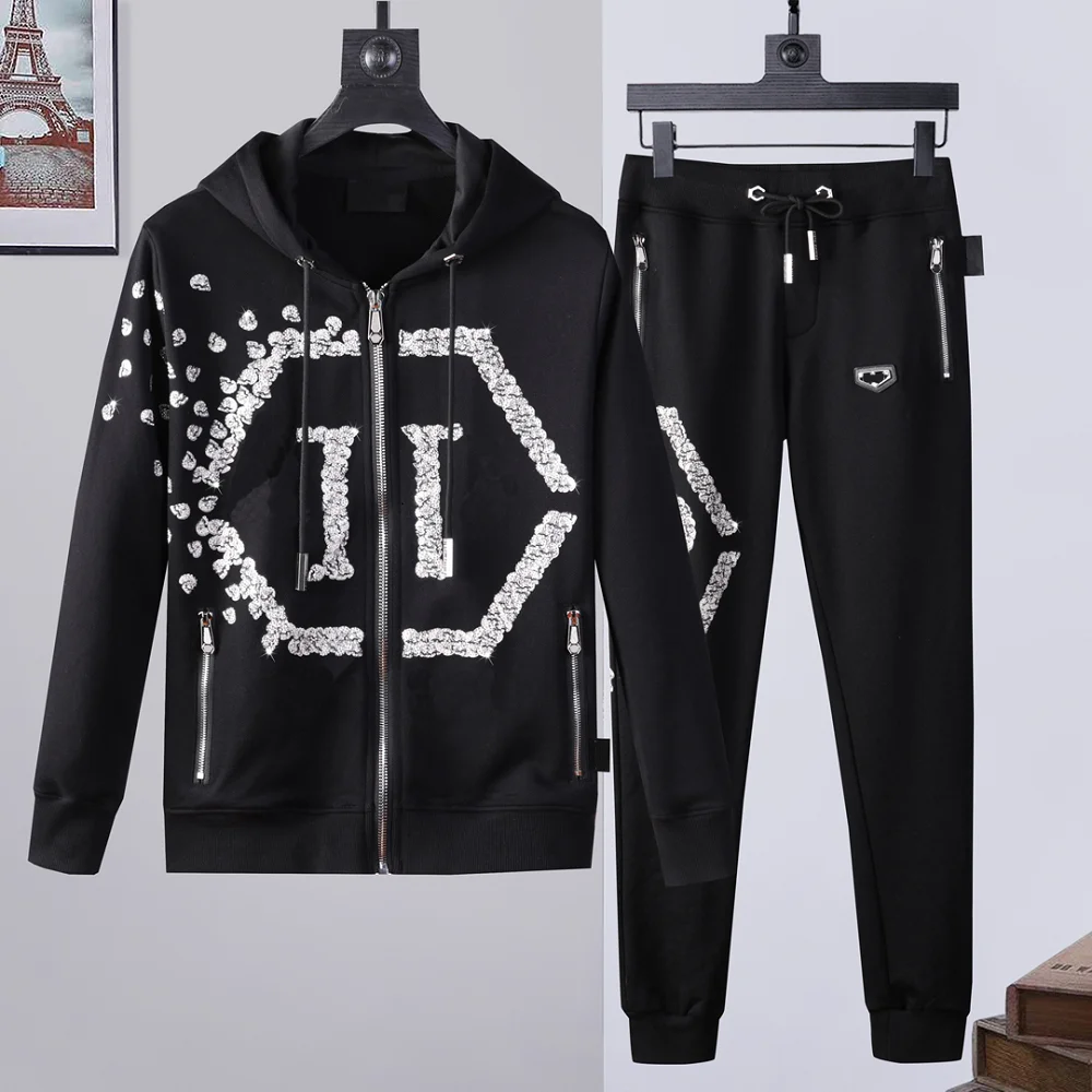

Plein Top Brand autumn and winter new zipper embroidery letters tide PP suit men's stand-up collar sports casual suit