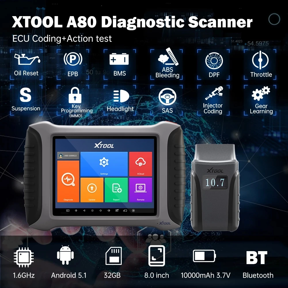 Инструмент для полной диагностики системы XTOOL A80 OBD2 двухнаправленное устройство