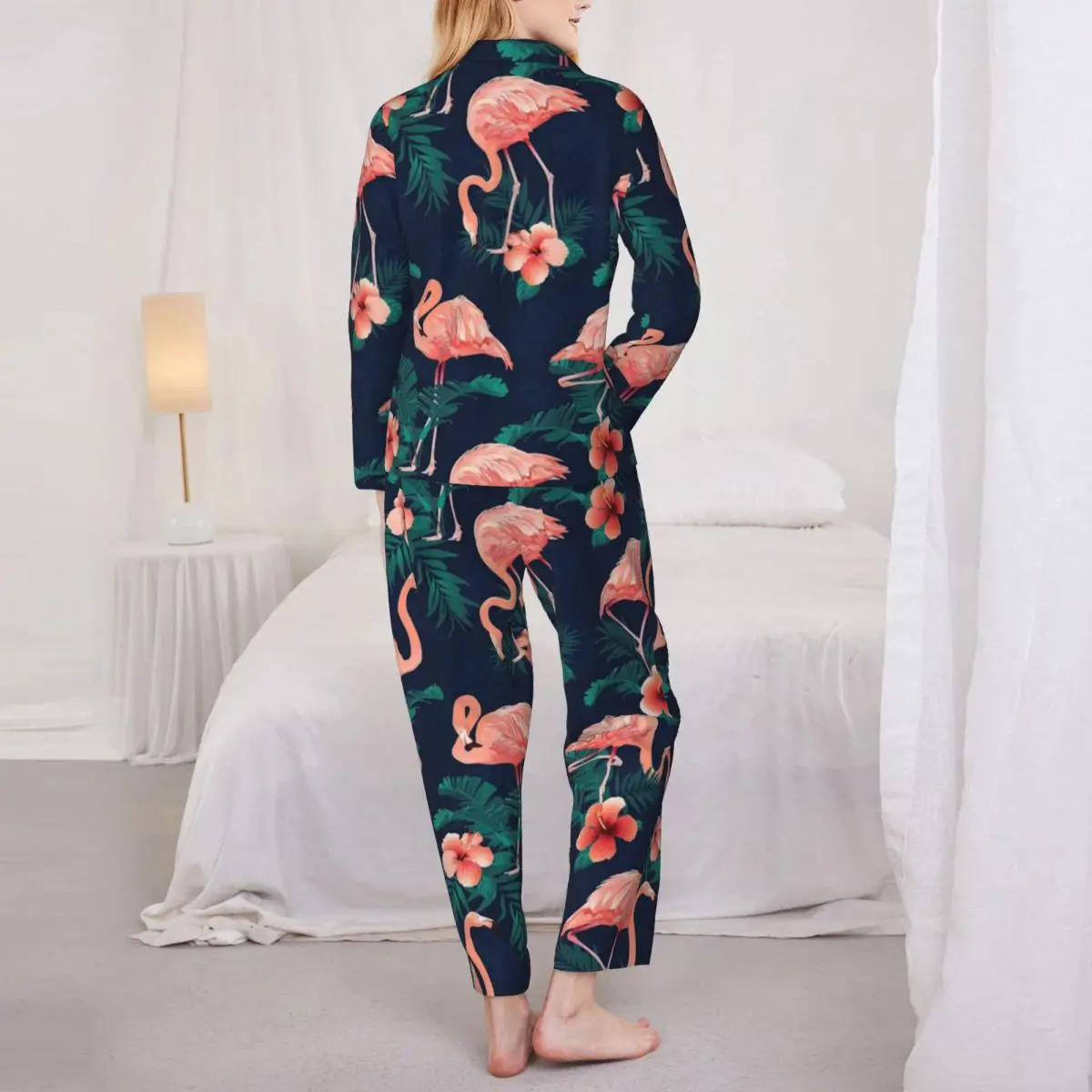 Розовый фламинго женская пижама с гибискусом и тропическими листьями кавайная