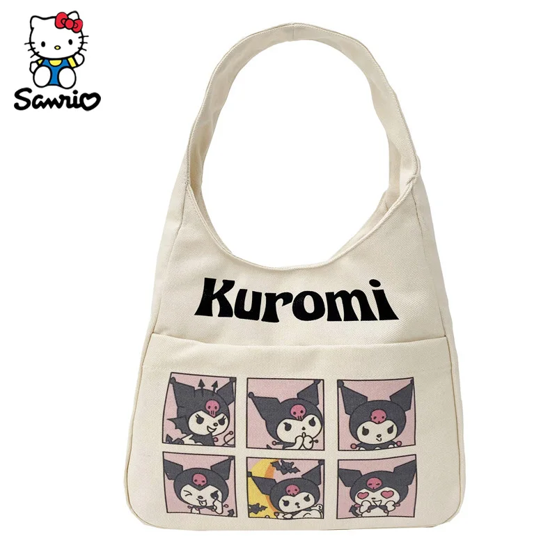 

Kawaii Sanrio сумки на плечо Мультяшные аниме Kuromi сумки большой емкости холщовый рюкзак сумка для женщин сумка для хранения макияжа