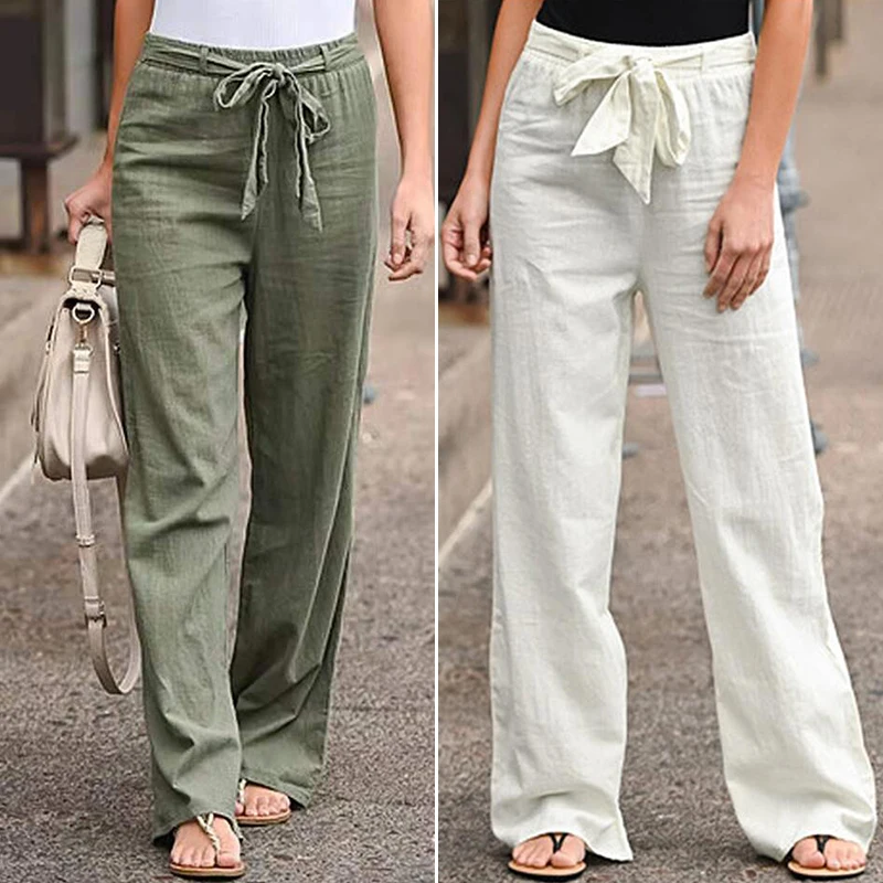 2022 Summer Women's Elastic Waist Trousers Wide Leg Casual Straight Pants Plus Size Female Ankle-length Trouser
