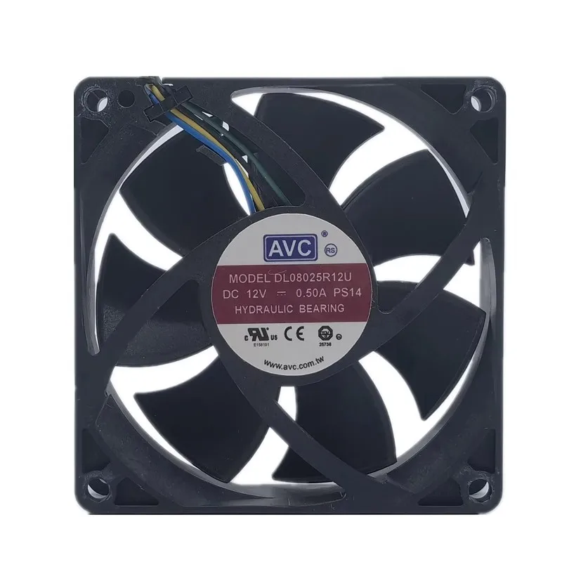 

New CPU Cooling Fan for AVC DL08025R12U 12V 0.5A 8025 8CM 4-wire PWM Speed Regulation Large Air Volume 80x80x25mm