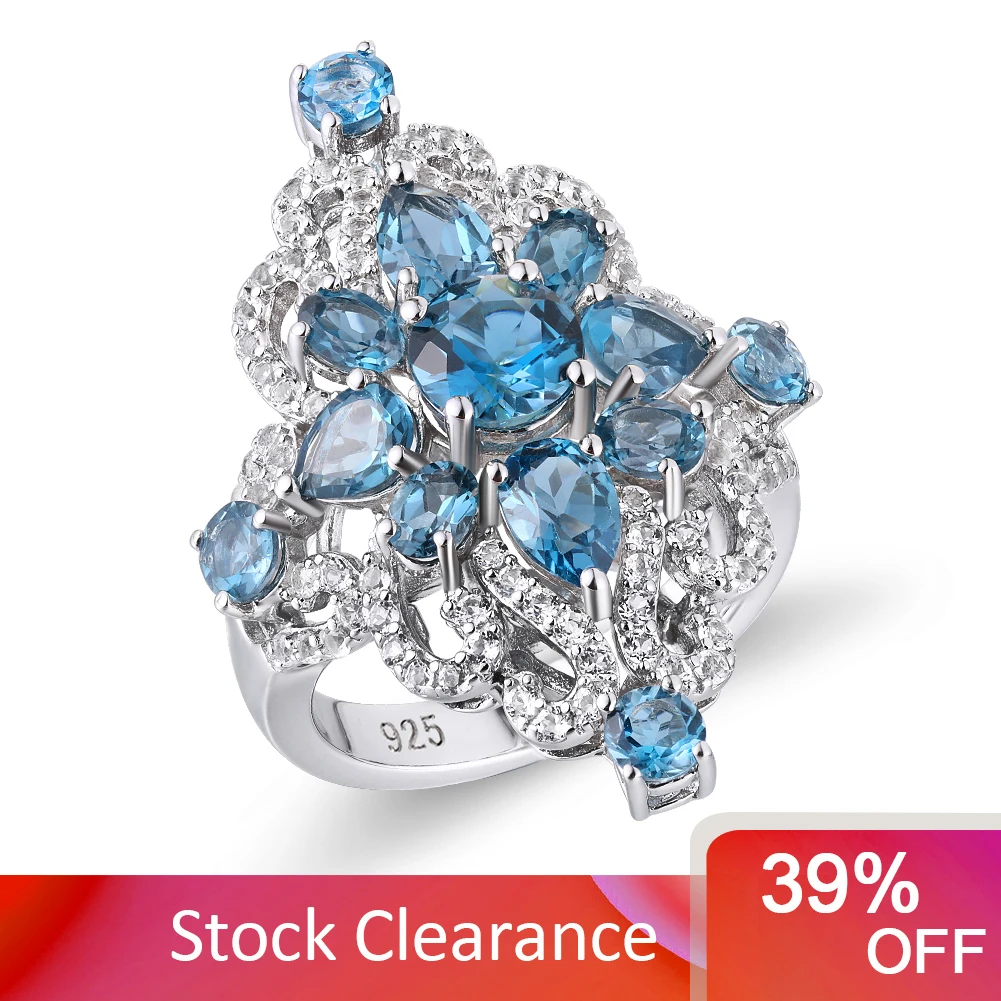 

Женское кольцо из серебра 925 пробы с натуральным лондонским голубым топазом