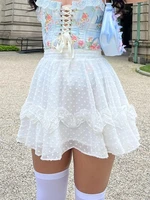 mini skirts women sweet style high waist bottoms y2k clothes solid color polka dot skirt floral kawaii mesh lace short skirt