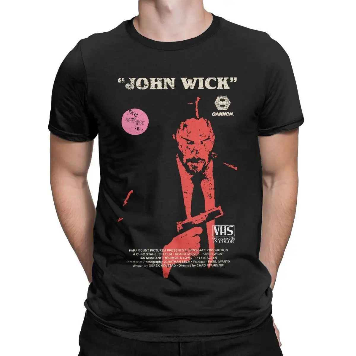 John Wick VHS Retro T Shirt for Men 100% Cotton Hipster T-Shirt Crew Neck Death Wish Tees Short Sleeve Tops Party