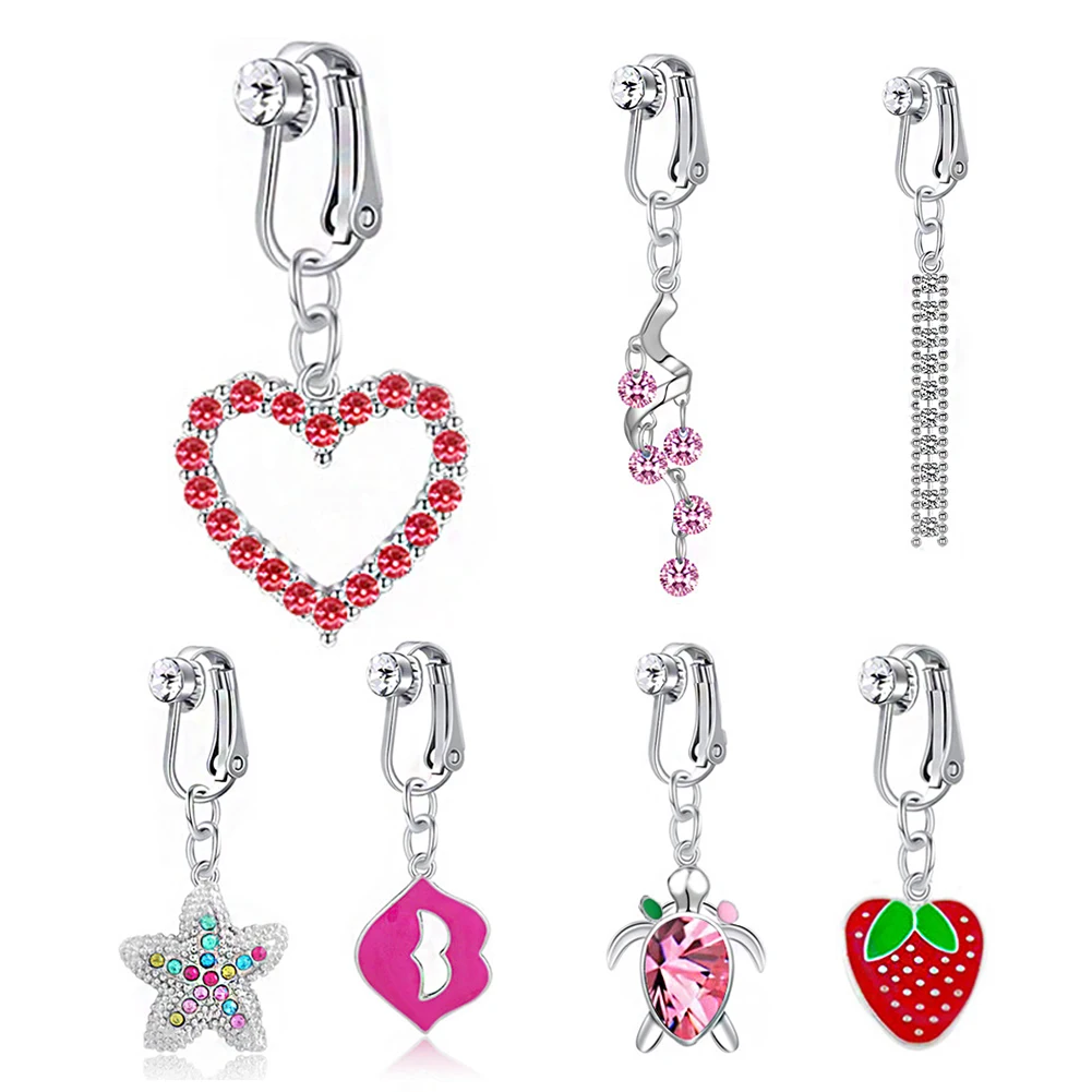 

Faux Fake Belly Ring Heart Fake Belly Piercing Clip On Umbilical Navel Belly Button Cartilage Clip On Earrings Body Jewelry