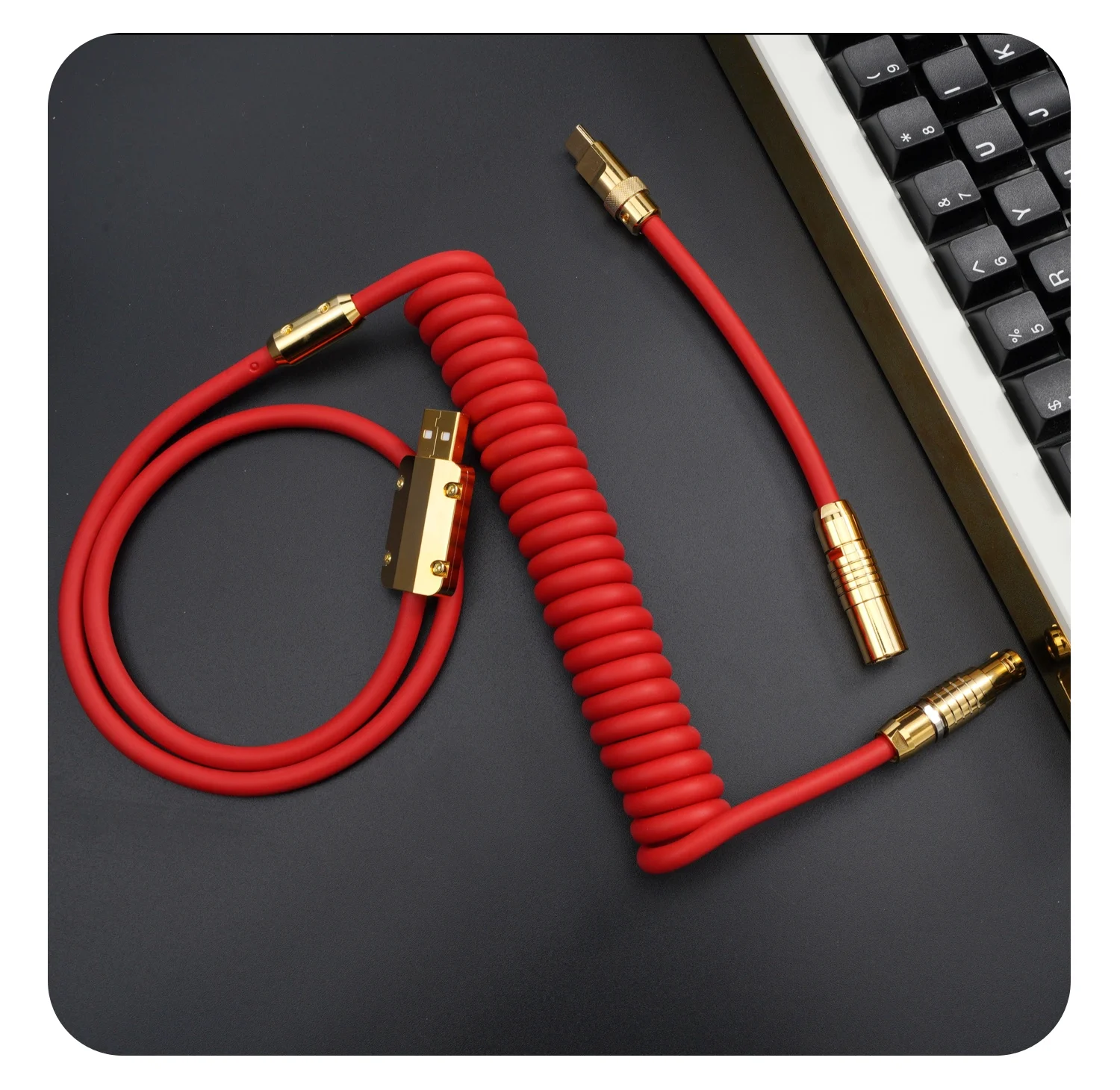 Spot GeekCable manual DIY custom mechanical keyboard data line super elastic series gold hardware red