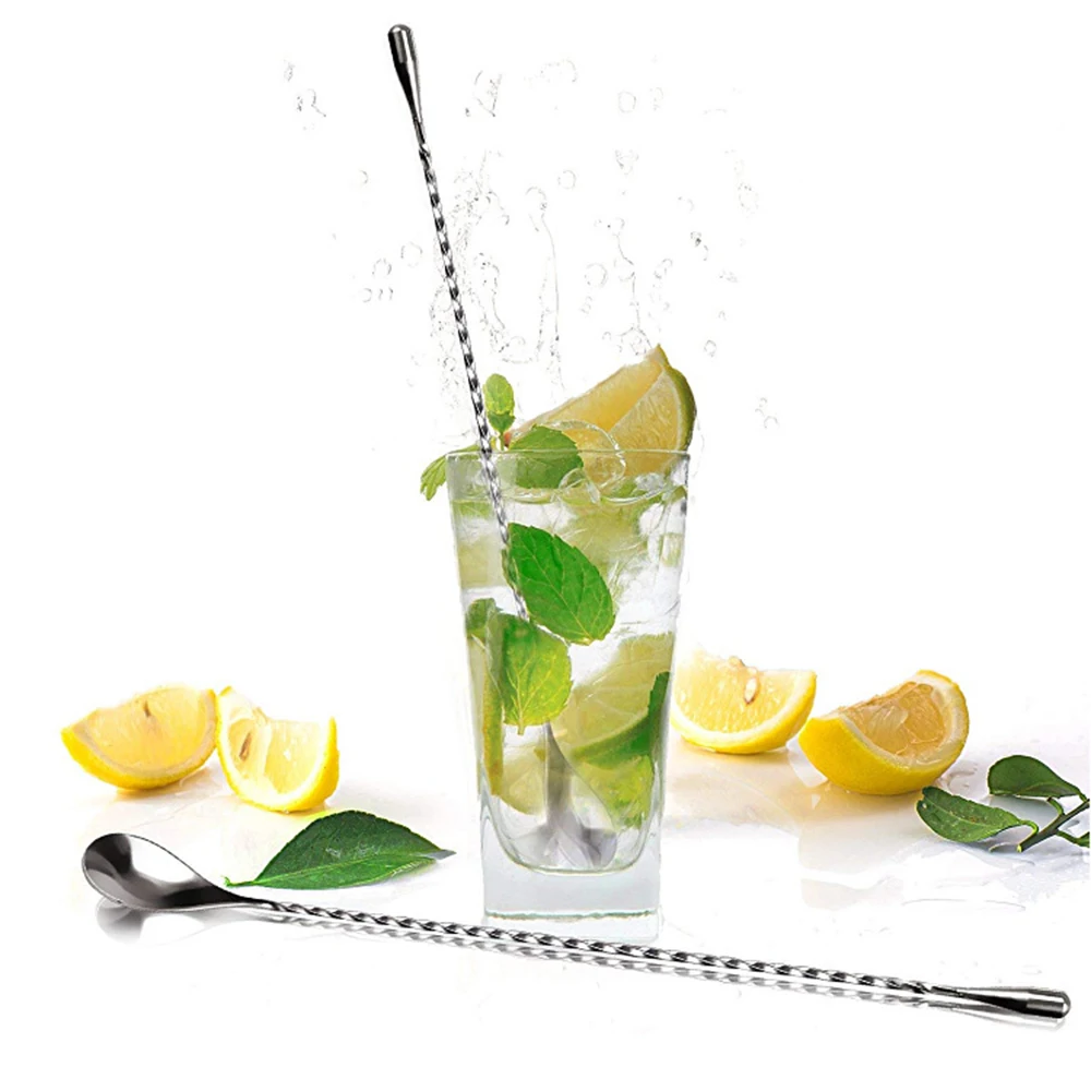 1PC 30cm Handle With Cocktail Spiral Stirrers Stainless Steel Spoon Mixing Ounces Cocktail Spoon Spiral Pattern Bartender Tools