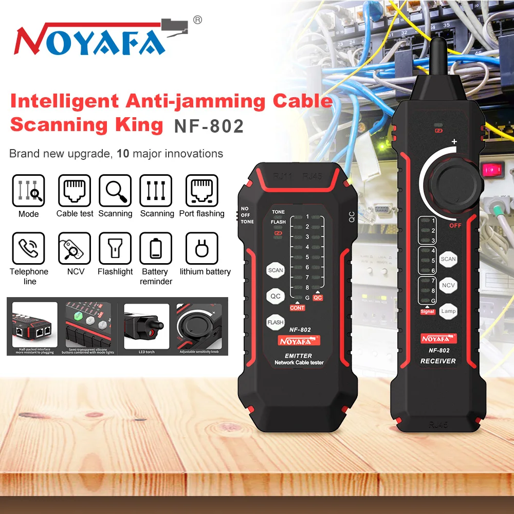 

NOYAFA NF-802 Multi-function Cable Tester And Tracker RJ11 RJ45 Cat5 Cat6 LAN Ethernet Phone Wire Finder Poe Test