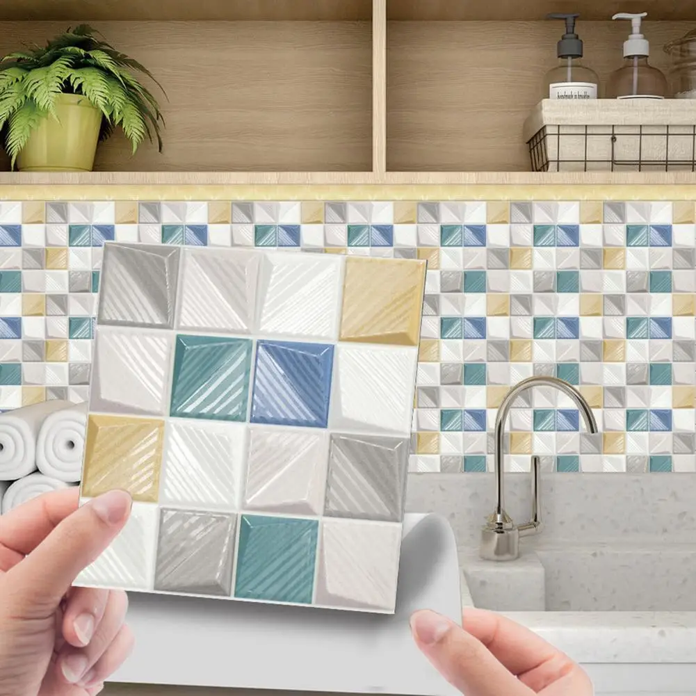 

10Pcs/Set Tile Sticker Waterproof 3D Strong Stickness DIY Waterproof Self-adhesive 3D Tile Sticker Tile Decal for Home