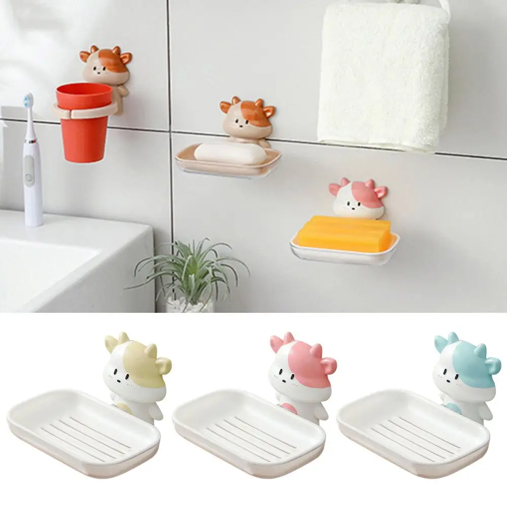 

Bathroom Kitchen Organizer Wall Mounted Cartoon Calf Hanging Storage Rack Soap Holder Drain Soaps Shelf Soap Dishes