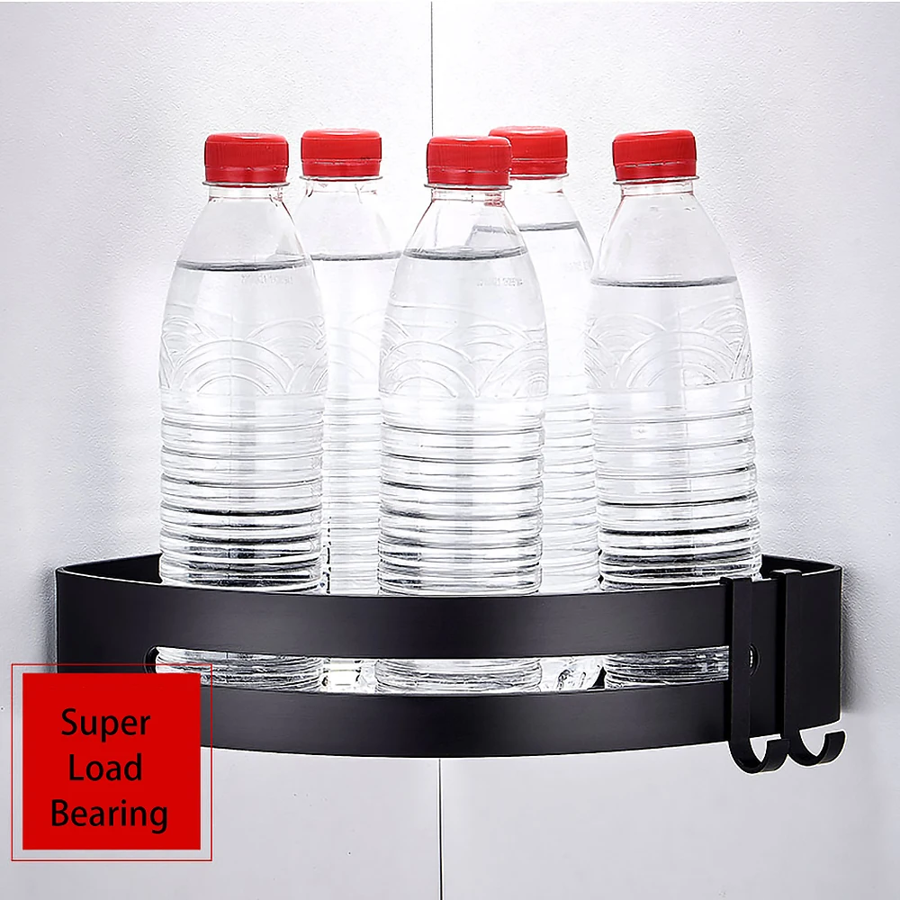 wall corner shelf organizer black aluminum shower rack shampoo holder kitchen hanger bathroom accessories free global shipping